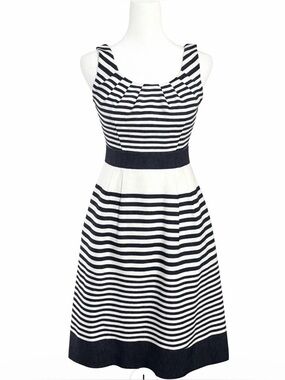 Banana Repubic Black White Stripe Dress Sz 00P Sleeveless Italian Cotton Lined